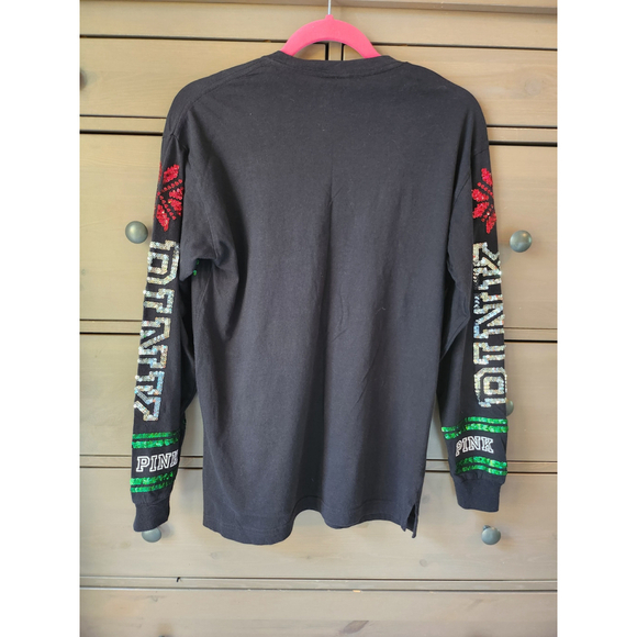 Pink by Victoria Secret Christmas Long-sleeved Tee Size XS Bringing the Sparkle - Picture 2 of 7